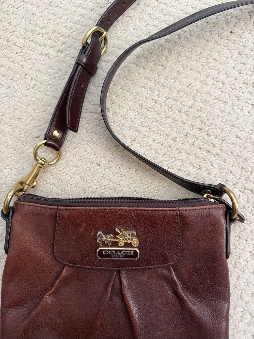 Coach Dark Brown Leather Crossbody with Gold Tone Logo - Picture 5 of 6